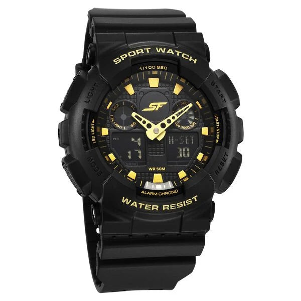 SF Vigour Quartz Digital Analog Digital Black Dial With Black Color Plastic Strap Watch For Unisex 87058pp03