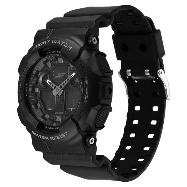 SF Vigour Quartz Digital Analog Digital Black Dial With Black Color Plastic Strap Watch For Unisex 87058pp04 - KRISHNA WATCH COMPANY