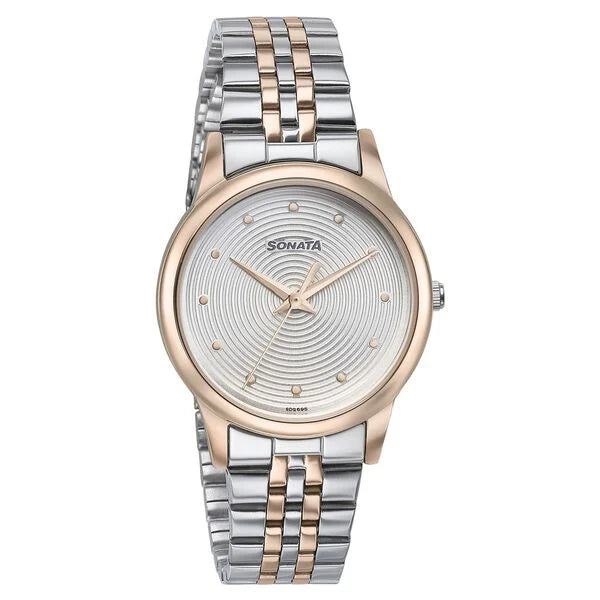 Sonata Glam Gold Quartz Analog Silver Dial Stainless Steel Strap Watch For Women 87061km01w - KRISHNA WATCH COMPANY