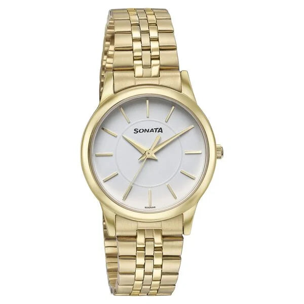 Sonata Glam Gold Quartz Analog White Dial Stainless Steel Strap Watch For Women 87061ym01w - KRISHNA WATCH COMPANY
