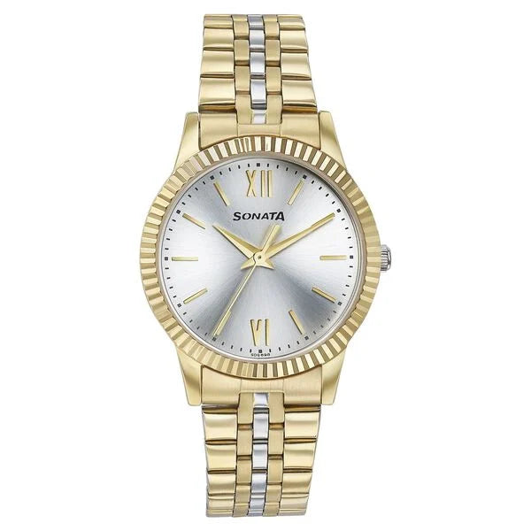 Sonata Glam Gold Quartz Analog Watch For Women - 87062BM01W - KRISHNA WATCH COMPANY