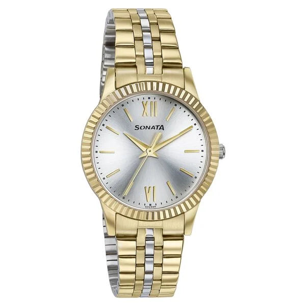 Sonata Glam Gold Quartz Analog Watch For Women - 87062BM01W - KRISHNA WATCH COMPANY