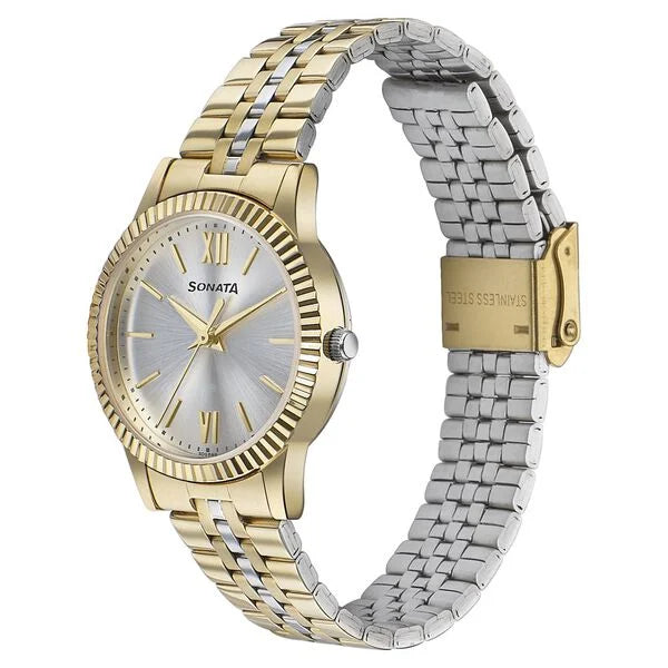 Sonata Glam Gold Quartz Analog Watch For Women - 87062BM01W - KRISHNA WATCH COMPANY