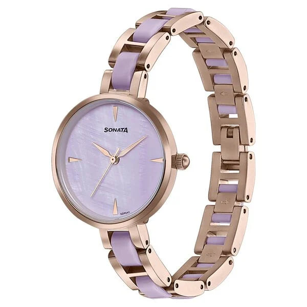 Sonata Wedding Edit Quartz Analog Purple Dial Stainless Steel With Acetate Strap Watch For Women - 87064KD03 - KRISHNA WATCH COMPANY