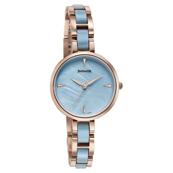 Sonata Wedding Edit Quartz Analog Blue Dial Stainless Steel With Acetate Strap Watch For Women 87064kd04 - KRISHNA WATCH COMPANY