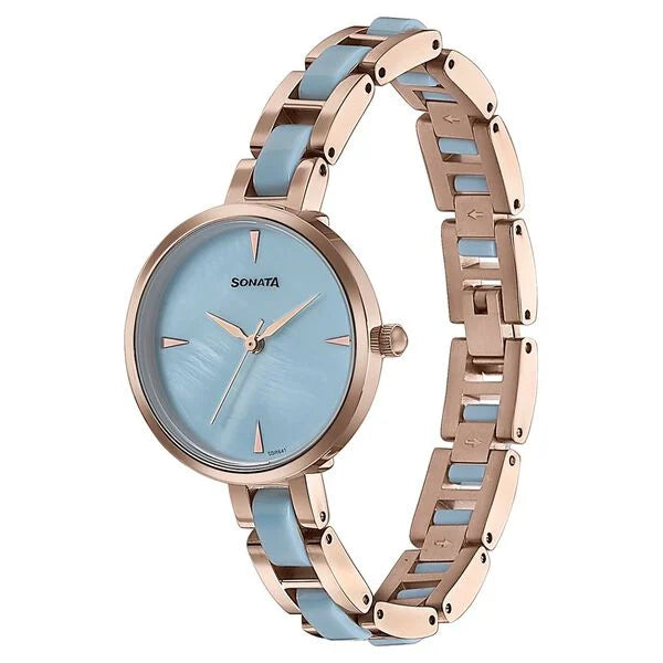 Sonata Wedding Edit Quartz Analog Blue Dial Stainless Steel With Acetate Strap Watch For Women 87064kd04 - KRISHNA WATCH COMPANY