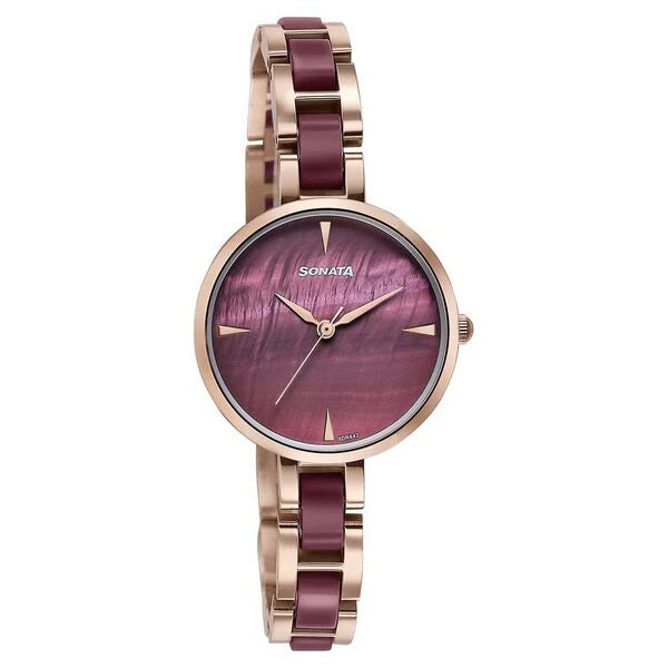 Sonata Wedding Edit Quartz Analog Maroon Dial Stainless Steel With Acetate Strap Watch For Women 87064kd05 - KRISHNA WATCH COMPANY