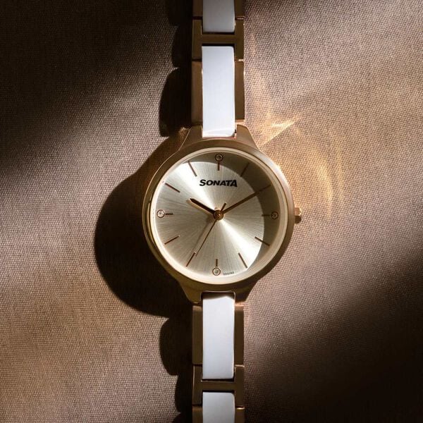 Sonata Quartz Analog Silver Dial Two Toned Stainless Steel Strap Watch For Women 87065kd02 - KRISHNA WATCH COMPANY