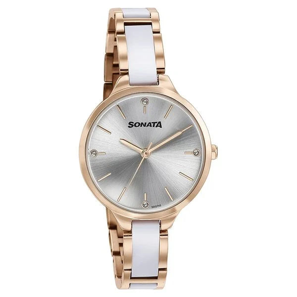 Sonata Quartz Analog Silver Dial Two Toned Stainless Steel Strap Watch For Women 87065kd02 - KRISHNA WATCH COMPANY