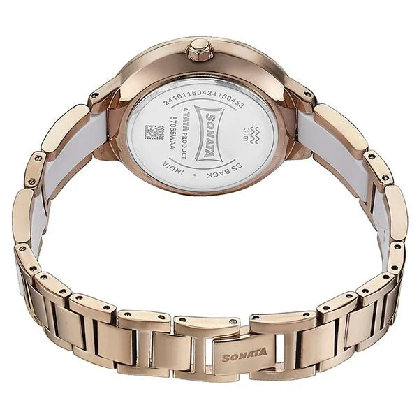 Sonata Quartz Analog Silver Dial Two Toned Stainless Steel Strap Watch For Women 87065kd02 - KRISHNA WATCH COMPANY