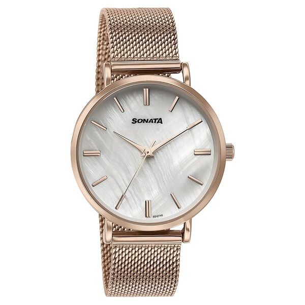 Sonata Wedding Bling Quartz Analog Brown Dial Rose Gold Stainless Steel Strap Watch for Women 87050WM12 - KRISHNA WATCH COMPANY