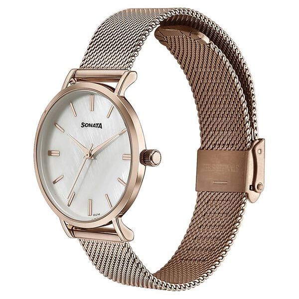 Sonata Wedding Bling Quartz Analog Brown Dial Rose Gold Stainless Steel Strap Watch for Women 87050WM12 - KRISHNA WATCH COMPANY