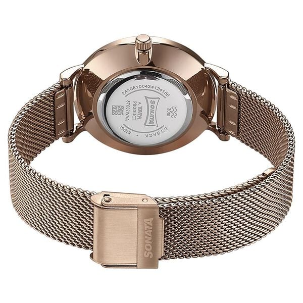 Sonata Wedding Bling Quartz Analog Brown Dial Rose Gold Stainless Steel Strap Watch for Women 87050WM12 - KRISHNA WATCH COMPANY