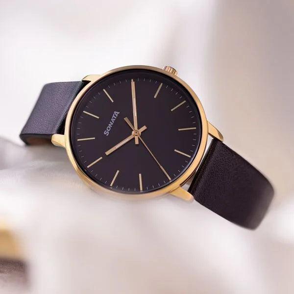 Sonata Quartz Analog Black Dial Black Watch For Women - 87069YL01 - KRISHNA WATCH COMPANY