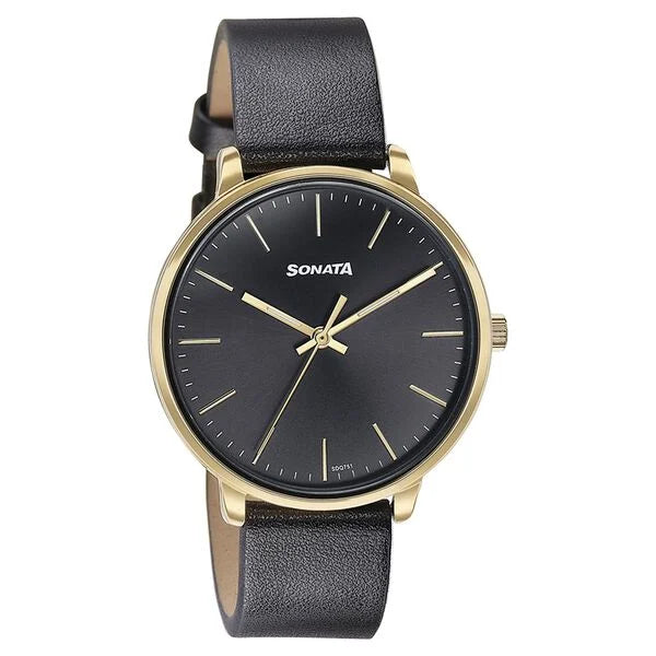 Sonata Quartz Analog Black Dial Black Watch For Women - 87069YL01 - KRISHNA WATCH COMPANY