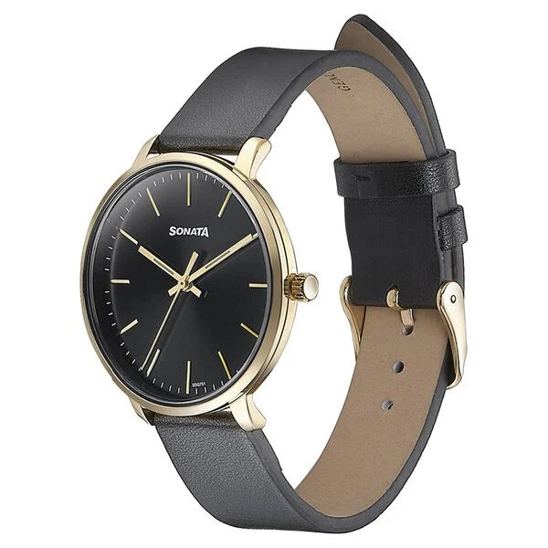 Sonata Quartz Analog Black Dial Black Watch For Women - 87069YL01 - KRISHNA WATCH COMPANY