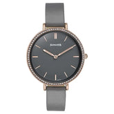 Sonata Quartz Analog Grey Dial Grey Leather Strap Watch For Women 87070wl01