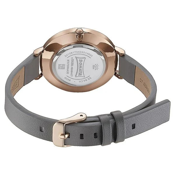 Sonata Quartz Analog Grey Dial Grey Leather Strap Watch For Women 87070wl01 - KRISHNA WATCH COMPANY