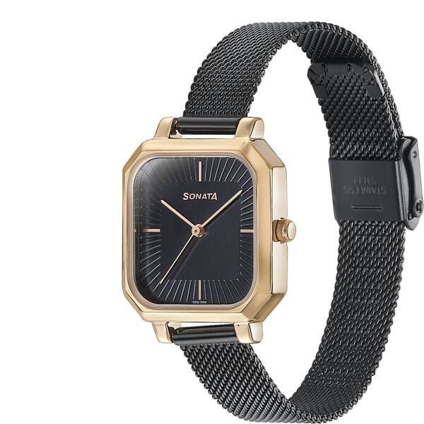 Sonata Modern Edit Quartz Analog Black Dial Black Stainless Steel Strap Watch For Women 87072km01 - KRISHNA WATCH COMPANY