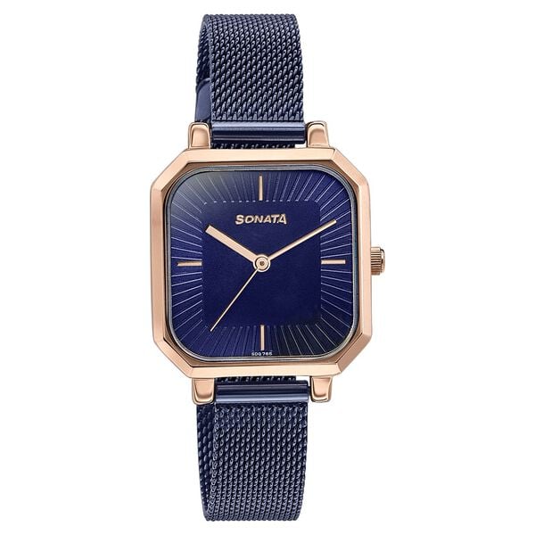 Sonata Modern Edit Quartz Analog Blue Dial Stainless Steel Strap Watch For Women 87072km02 - KRISHNA WATCH COMPANY