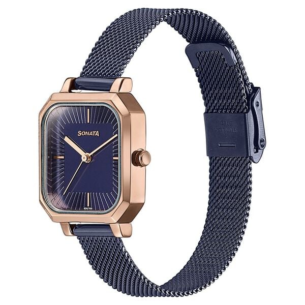 Sonata Modern Edit Quartz Analog Blue Dial Stainless Steel Strap Watch For Women 87072km02 - KRISHNA WATCH COMPANY