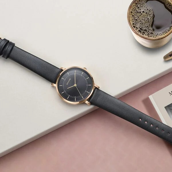 Sonata Modern Edit Quartz Analog Black Dial Leather Strap Watch For Women 87073wl01