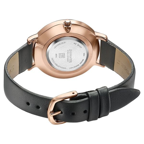 Sonata Modern Edit Quartz Analog Black Dial Leather Strap Watch For Women 87073wl01