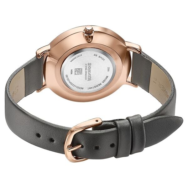 Sonata Modern Edit Quartz Analog Grey Dial Leather Strap Watch For Women 87073wl02