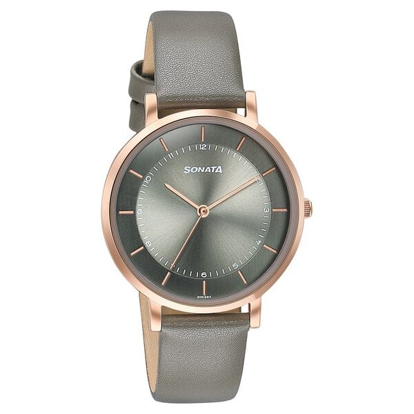 Sonata Modern Edit Quartz Analog Green Dial Leather Strap Watch For Women 87073wl03 - KRISHNA WATCH COMPANY