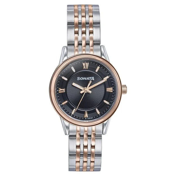 Sonata Wedding Quartz Analog Black Dial Stainless Steel Strap Watch For Women 87076km02 - KRISHNA WATCH COMPANY