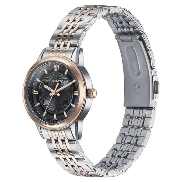 Sonata Wedding Quartz Analog Black Dial Stainless Steel Strap Watch For Women 87076km02 - KRISHNA WATCH COMPANY