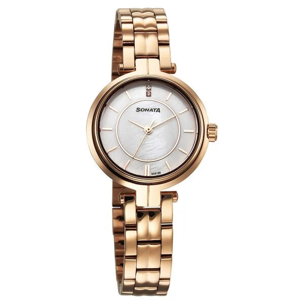 Sonata Wedding Quartz Analog Off White Dial Stainless Steel Strap Watch For Women 87077wm01 - KRISHNA WATCH COMPANY