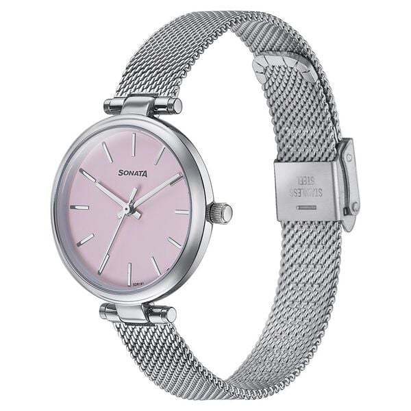 Sonata Wedding Quartz Analog Purple Dial Stainless Steel Strap Watch For Women 87078sm01 - KRISHNA WATCH COMPANY