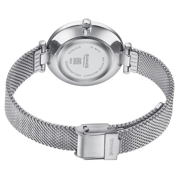 Sonata Wedding Quartz Analog Purple Dial Stainless Steel Strap Watch For Women 87078sm01 - KRISHNA WATCH COMPANY