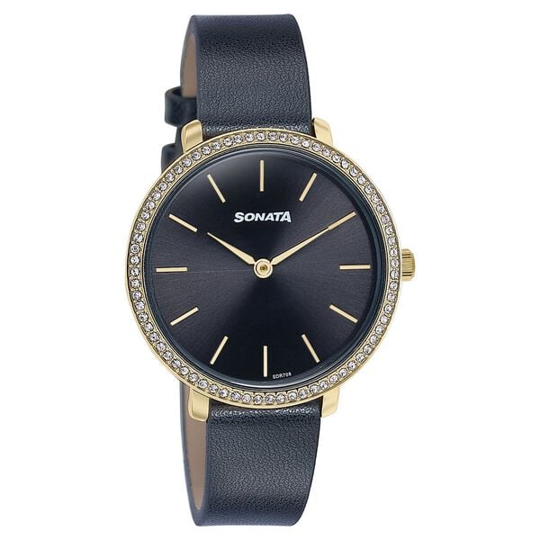 Sonata Wedding Edit Quartz Analog Black Dial Leather Strap Watch For Women 87080yl02 - KRISHNA WATCH COMPANY
