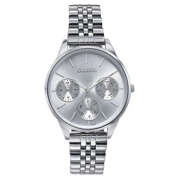 Sonata Wedding Edit Quartz Multifunction Silver Dial Stainless Steel Strap Watch For Women 87085sm01 - KRISHNA WATCH COMPANY