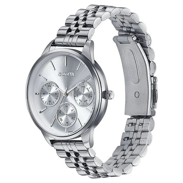 Sonata Wedding Edit Quartz Multifunction Silver Dial Stainless Steel Strap Watch For Women 87085sm01 - KRISHNA WATCH COMPANY