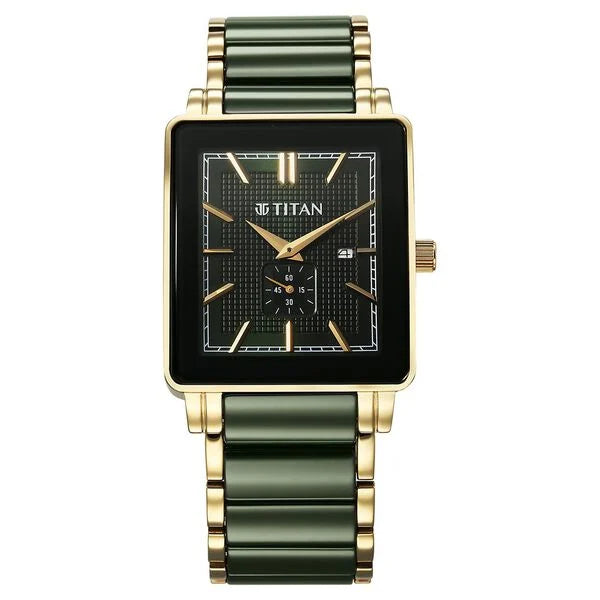 Titan Regalia Shaped Ceramic Quartz Analog Steel & Ceramic Strap Watch For Men 90013kd05
