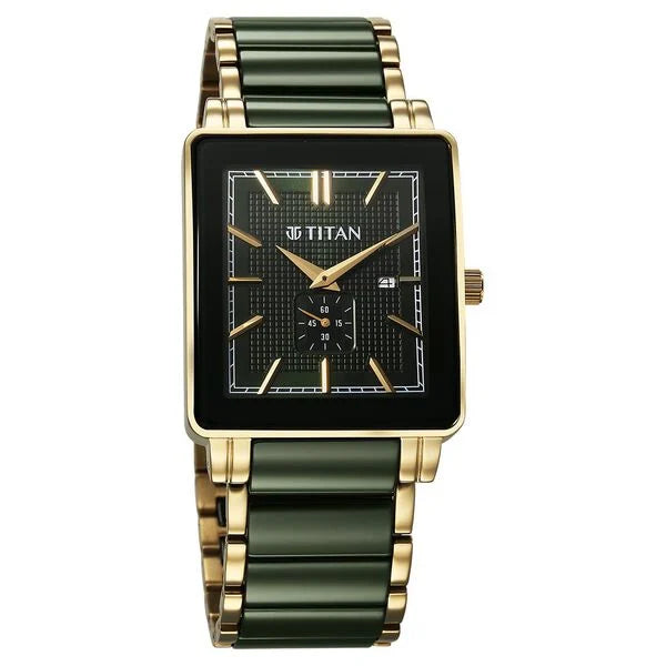 Titan Regalia Shaped Ceramic Quartz Analog Steel & Ceramic Strap Watch For Men 90013kd05