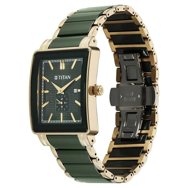 Titan Regalia Shaped Ceramic Quartz Analog Steel & Ceramic Strap Watch For Men 90013kd05