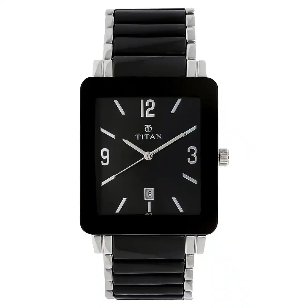 Titan Black Dial Two Toned Steel & Ceramic Strap Watch NL90013SD02 (DE138) - KRISHNA WATCH COMPANY