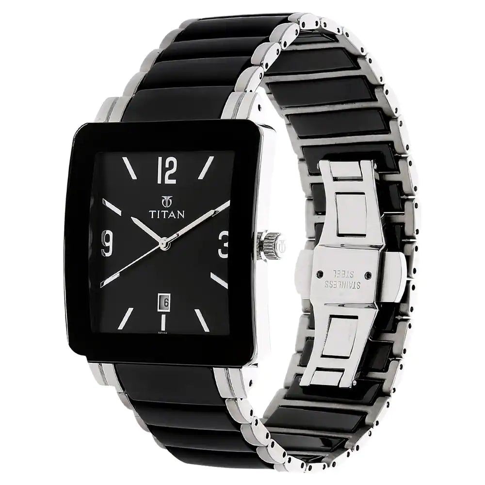 Titan Black Dial Two Toned Steel & Ceramic Strap Watch NL90013SD02 (DE138) - KRISHNA WATCH COMPANY