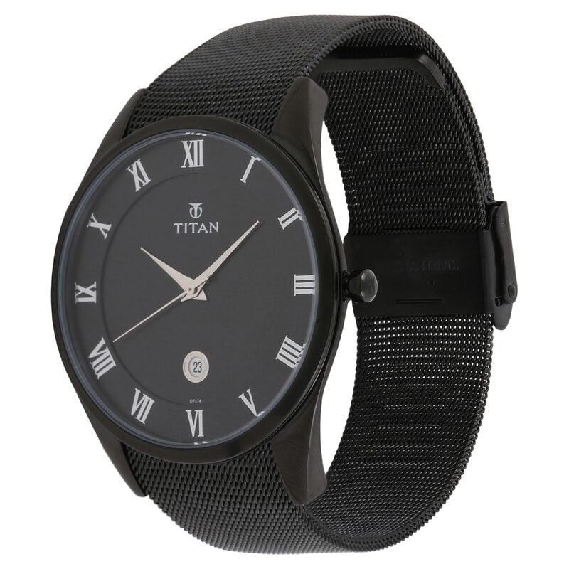 Titan Quartz Analog with Date Black Dial Stainless Steel Strap Watch for Men 90054NM01 - KRISHNA WATCH COMPANY
