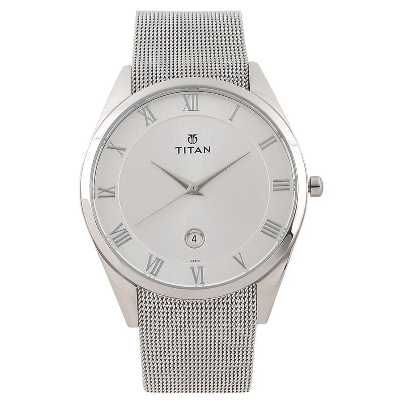 Titan Quartz Analog with Date Silver Dial Stainless Steel Strap Watch for Men NN90054SM01 / 90054SM01 - KRISHNA WATCH COMPANY