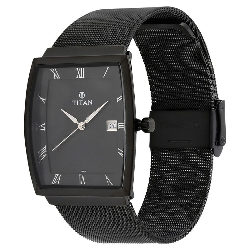 Titan Quartz Analog with Date Black Dial Stainless Steel Strap Watch for Men / 90076NM01 - KRISHNA WATCH COMPANY