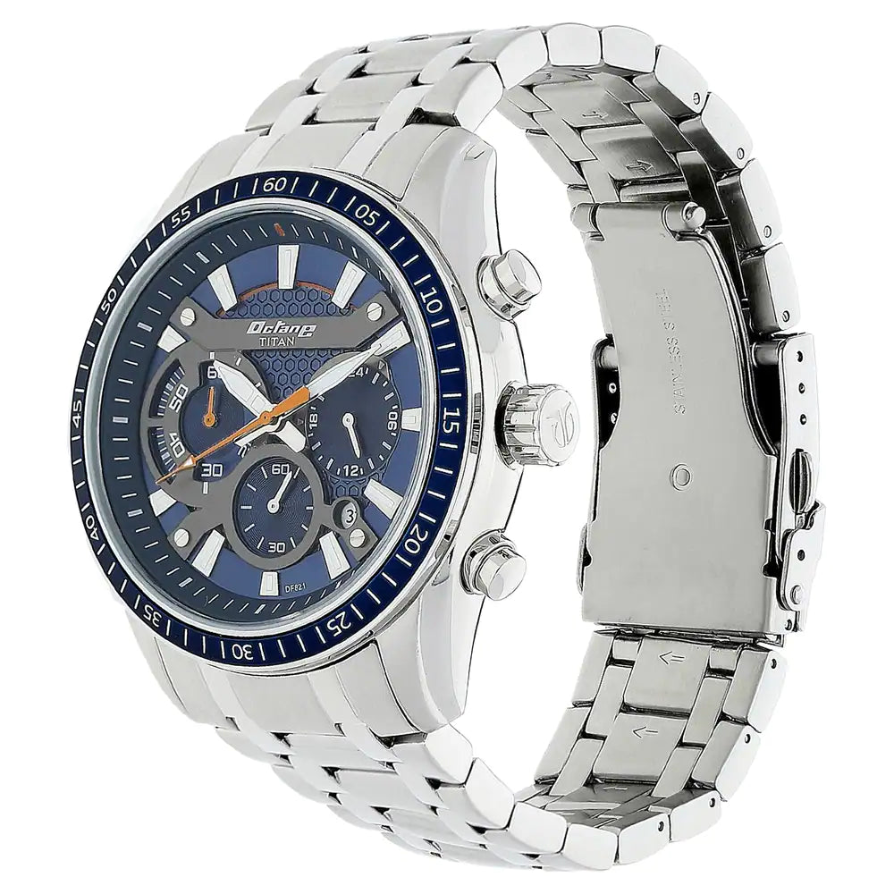 Titan Octane Blue Dial Stainless Steel Strap Watch NP90077KM02 (DF821) - KRISHNA WATCH COMPANY