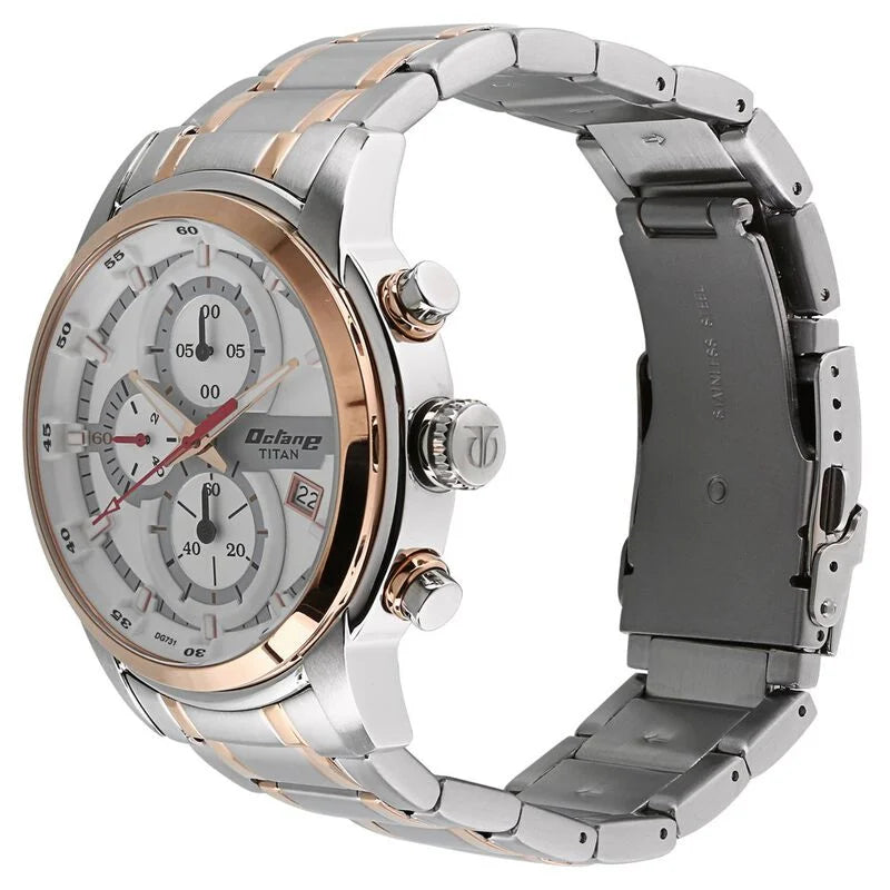 Titan Octane Quartz Chronograph White Dial Stainless Steel Strap Watch for Men / 90086KM02 - KRISHNA WATCH COMPANY