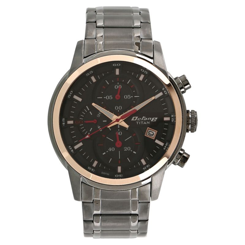 Titan Octane Quartz Chronograph Black Dial Stainless Steel Strap Watch for Men NR90086KM03 - KRISHNA WATCH COMPANY