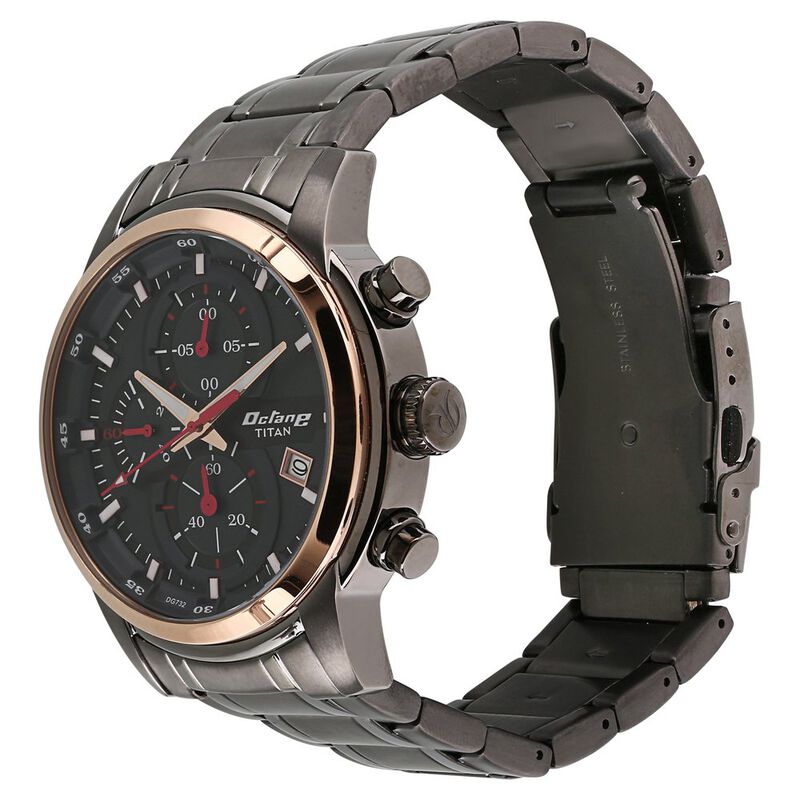 Titan Octane Quartz Chronograph Black Dial Stainless Steel Strap Watch for Men NR90086KM03 - KRISHNA WATCH COMPANY