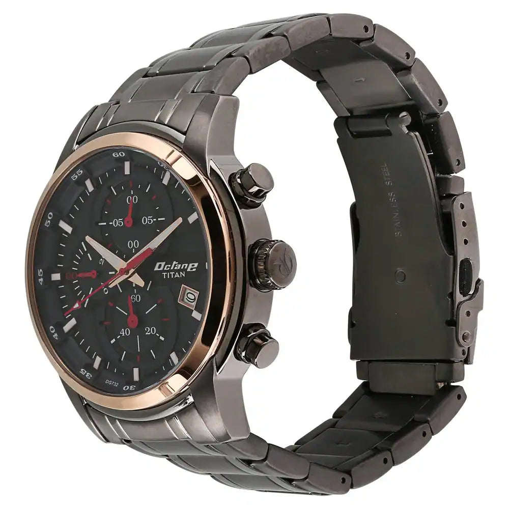Titan Octane Black Dial Stainless Steel Strap Watch - 90086KM03
